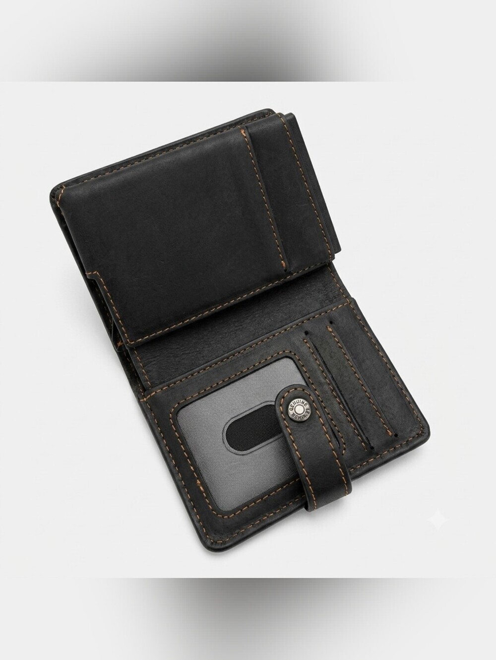 Classic Black Leather Key & Card Holder with Snap Strap